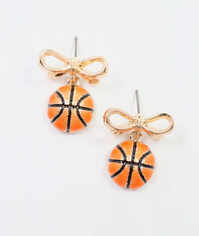 Sporty Bow Basketball Earrings