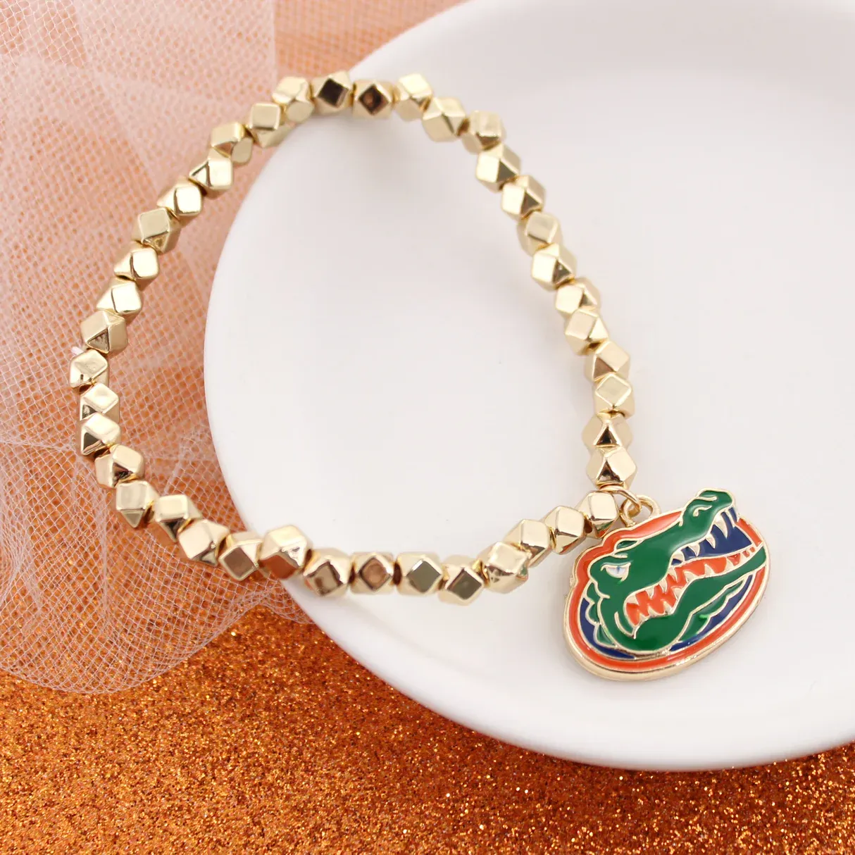 Florida Gold Stretch Bracelet w/Enamel Logo