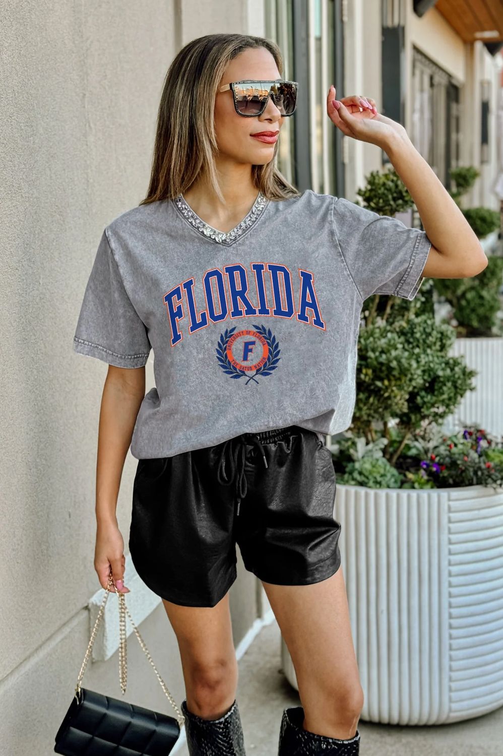 Gators Rhinestone Trim V-Neck Tee