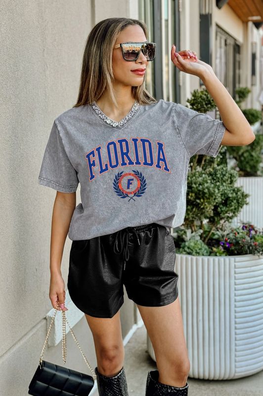 Gators Rhinestone Trim V-Neck Tee
