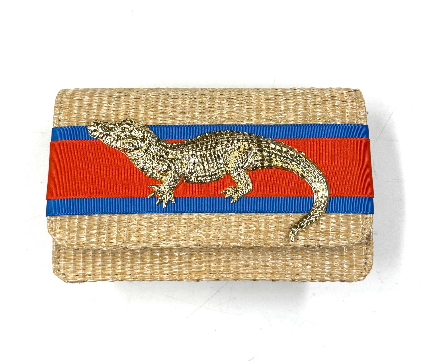 Orange and Blue Straw Foldover Clutch