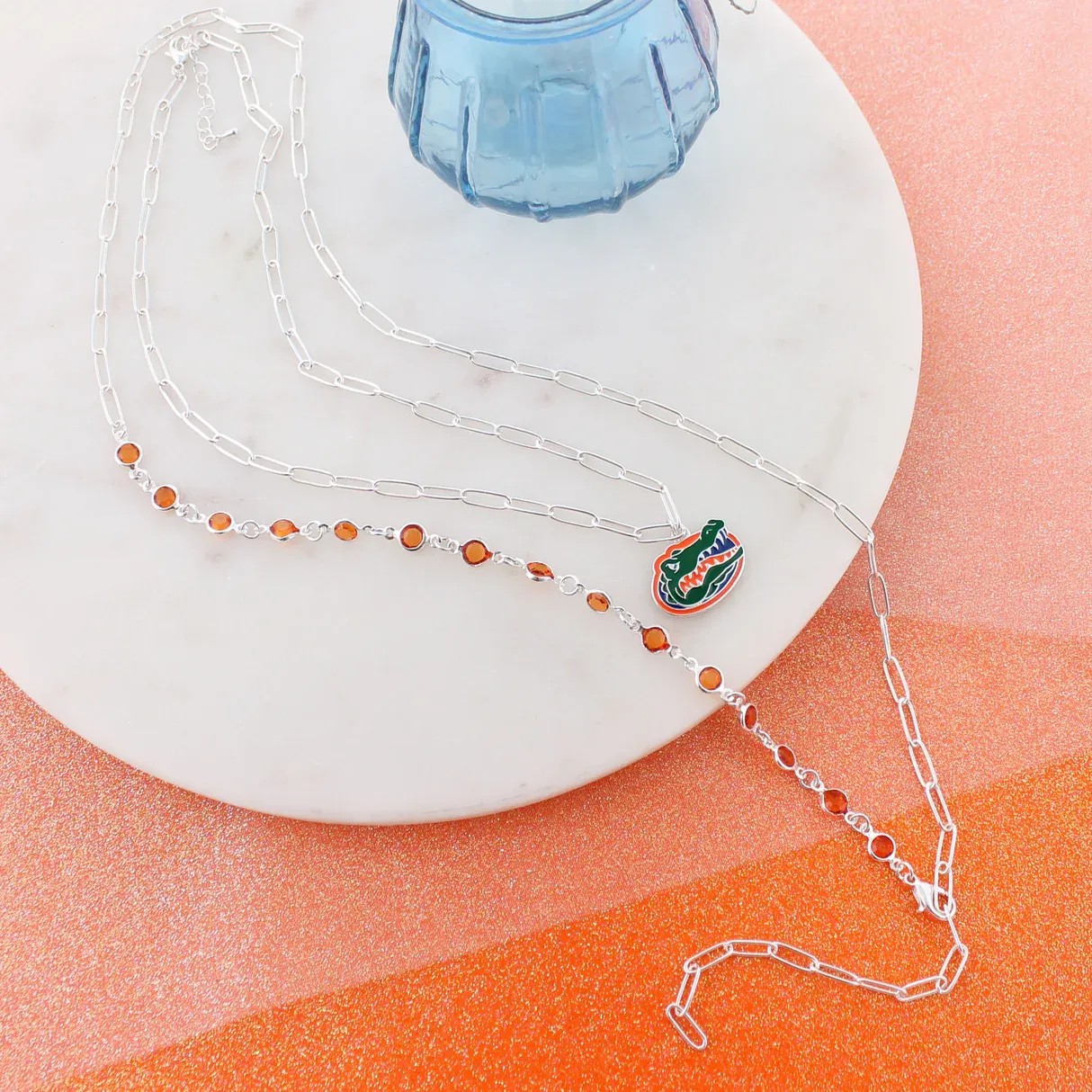 Florida Paperclip Chain &amp; Enamel Logo Necklace Set