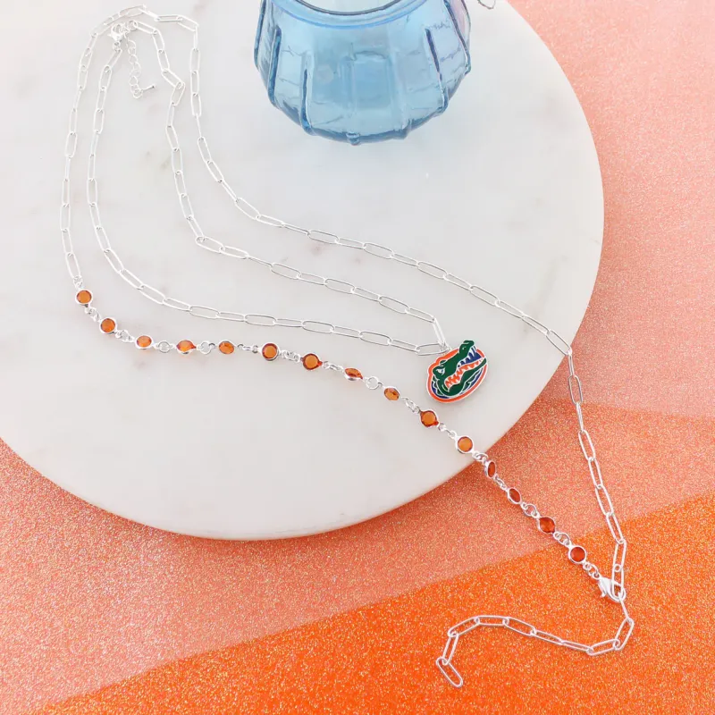 Florida Paperclip Chain &amp; Enamel Logo Necklace Set