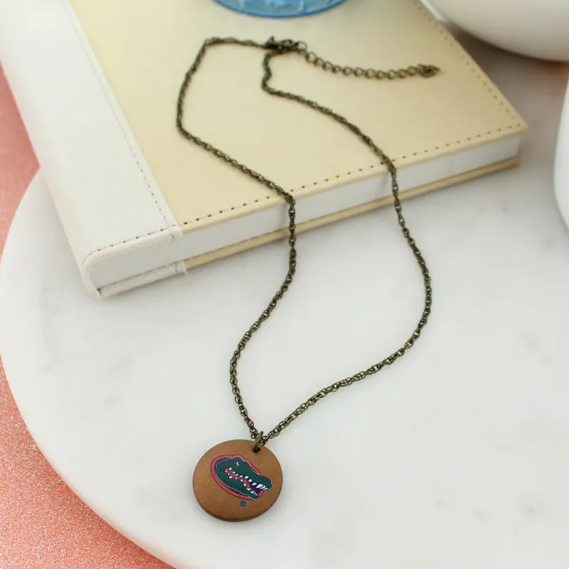 Florida Logo Wood Disc Necklace