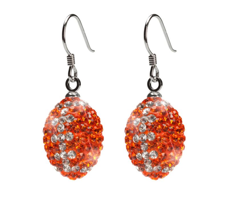 Orange with Clear Crystal Football Earrings