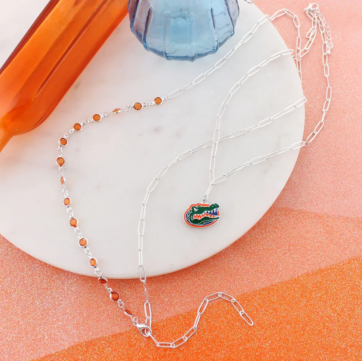 Florida Paperclip Chain &amp; Enamel Logo Necklace