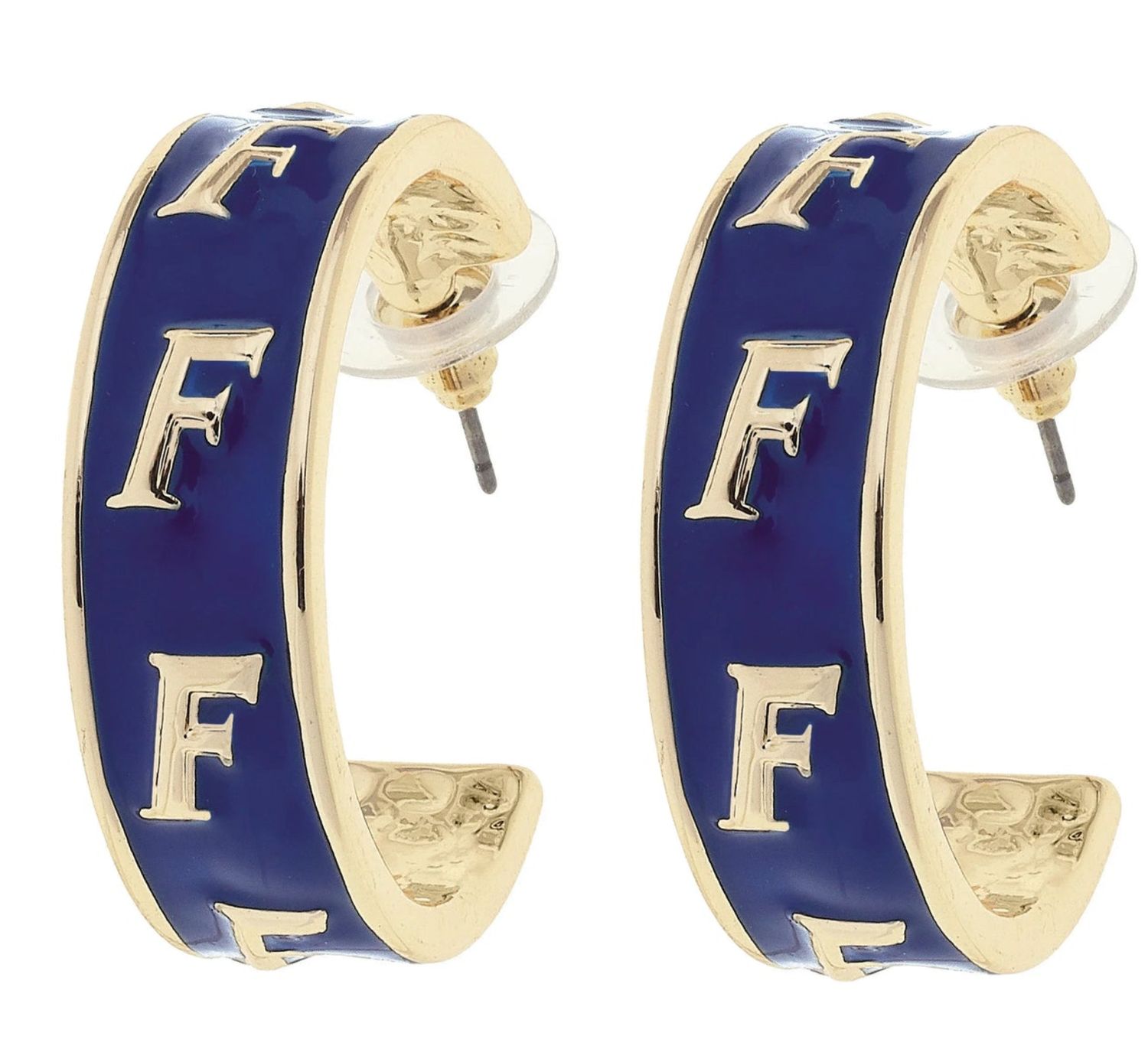 Florida Gators Enamel Logo Hoop Earrings in Blue/Shiny Gold