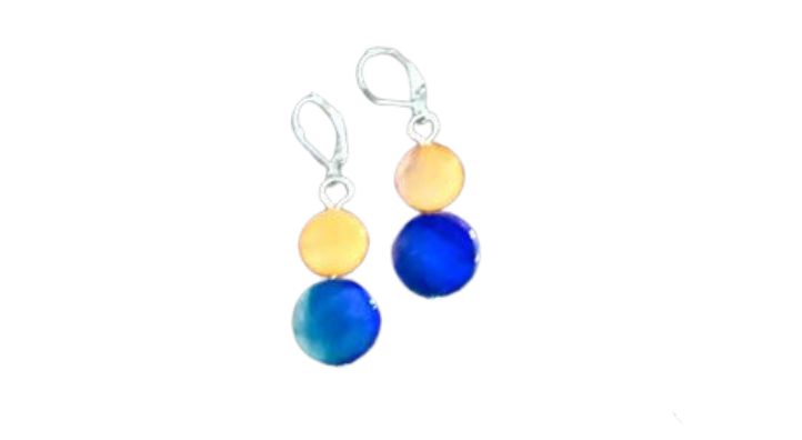 Mother of Pearl Orange &amp; Blue Earrings