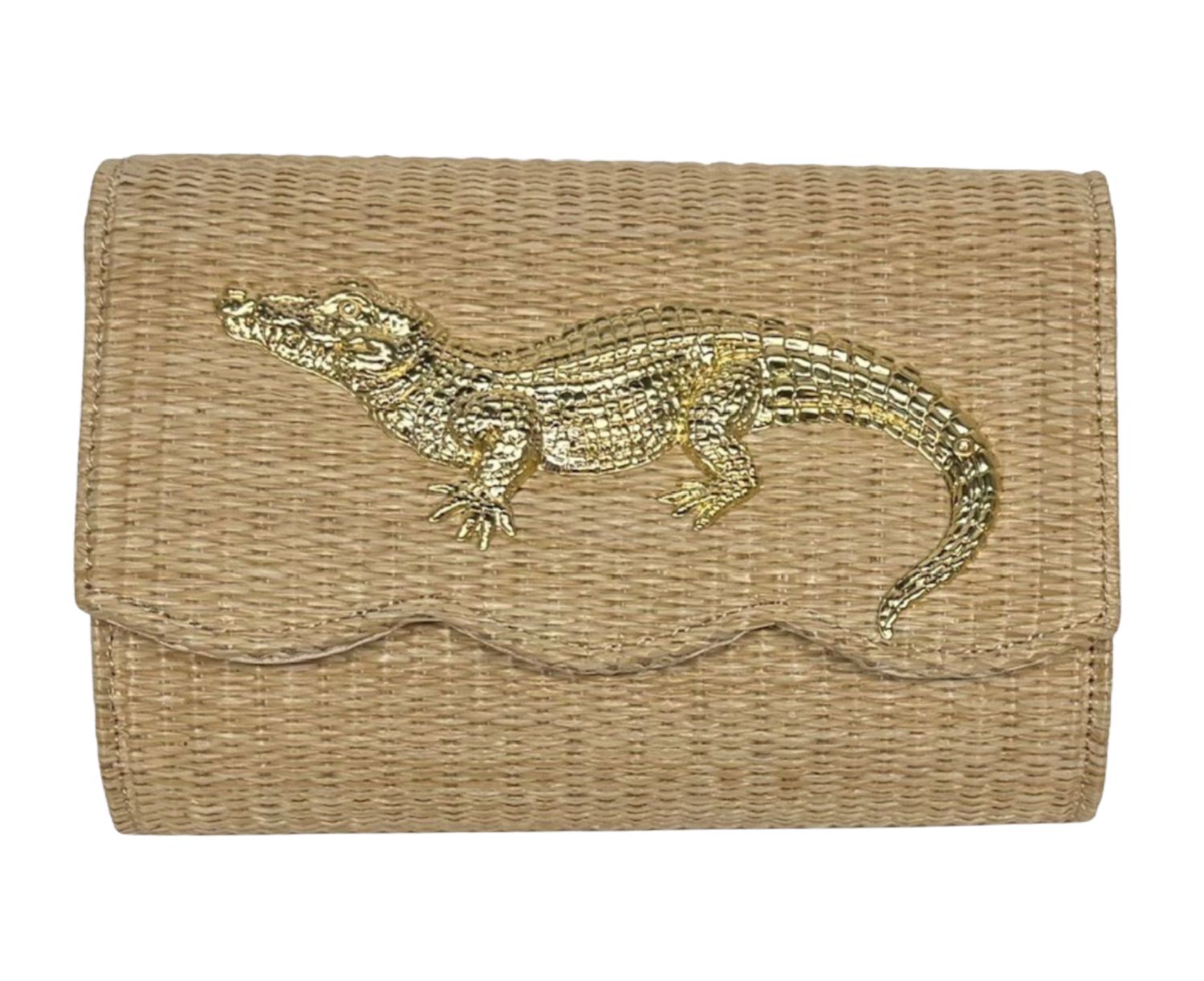 Scalloped Ruby Straw Clutch