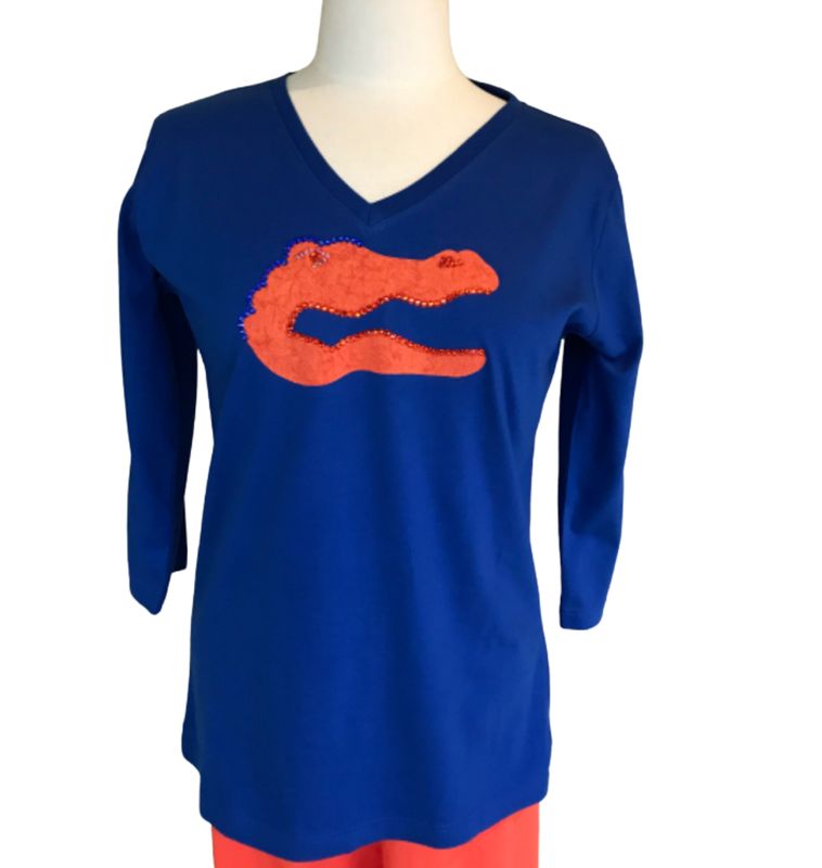 Blue, Orange Gator 3/4 Sleeve Top