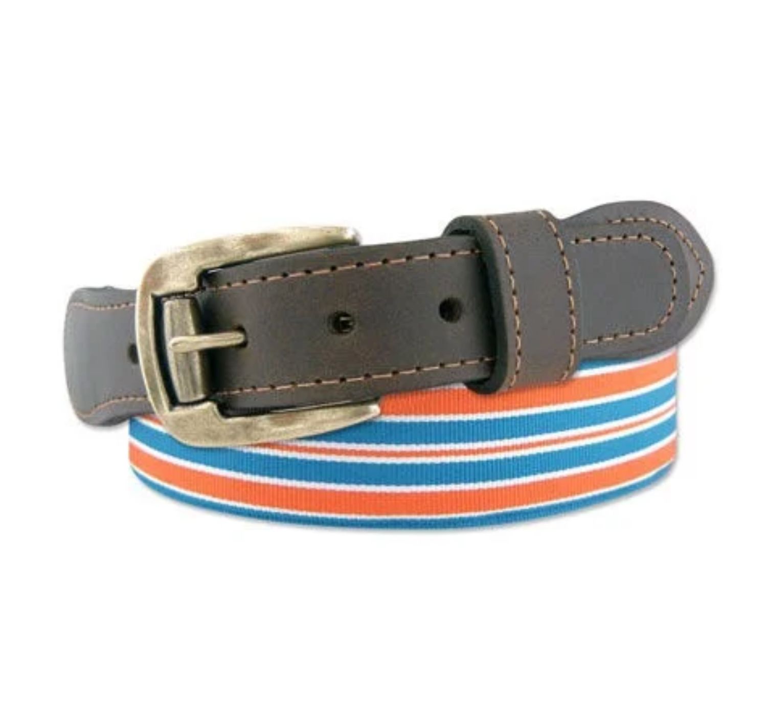 Orange &amp; Blue Ribbon Leather Tab Belt
