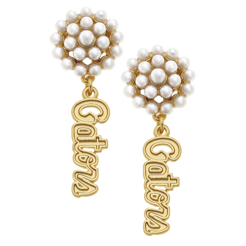 Florida Gators Pearl Cluster 24K Gold Drop Earrings