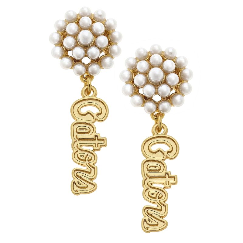 Florida Gators Pearl Cluster 24K Gold Drop Earrings