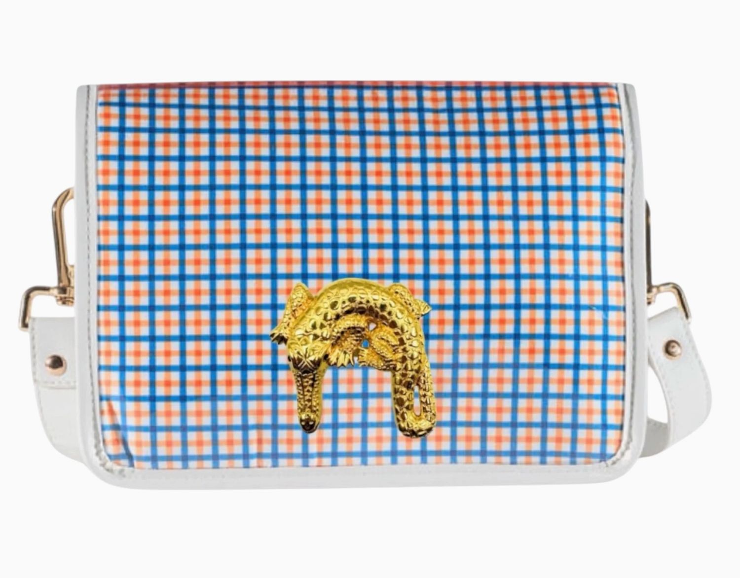 Orange and Blue Plaid Clear Stadium Bag + Gator