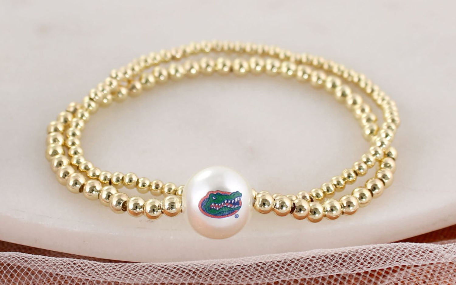Florida Gold, Pearl Logo Stretch Bracelet Set
