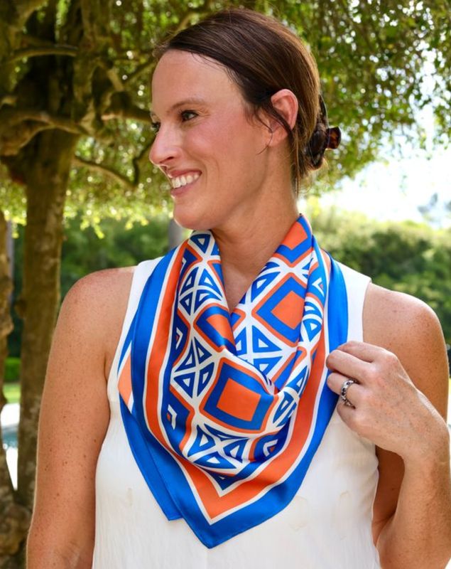Barrett Tile Medium Orange Blue Scarf