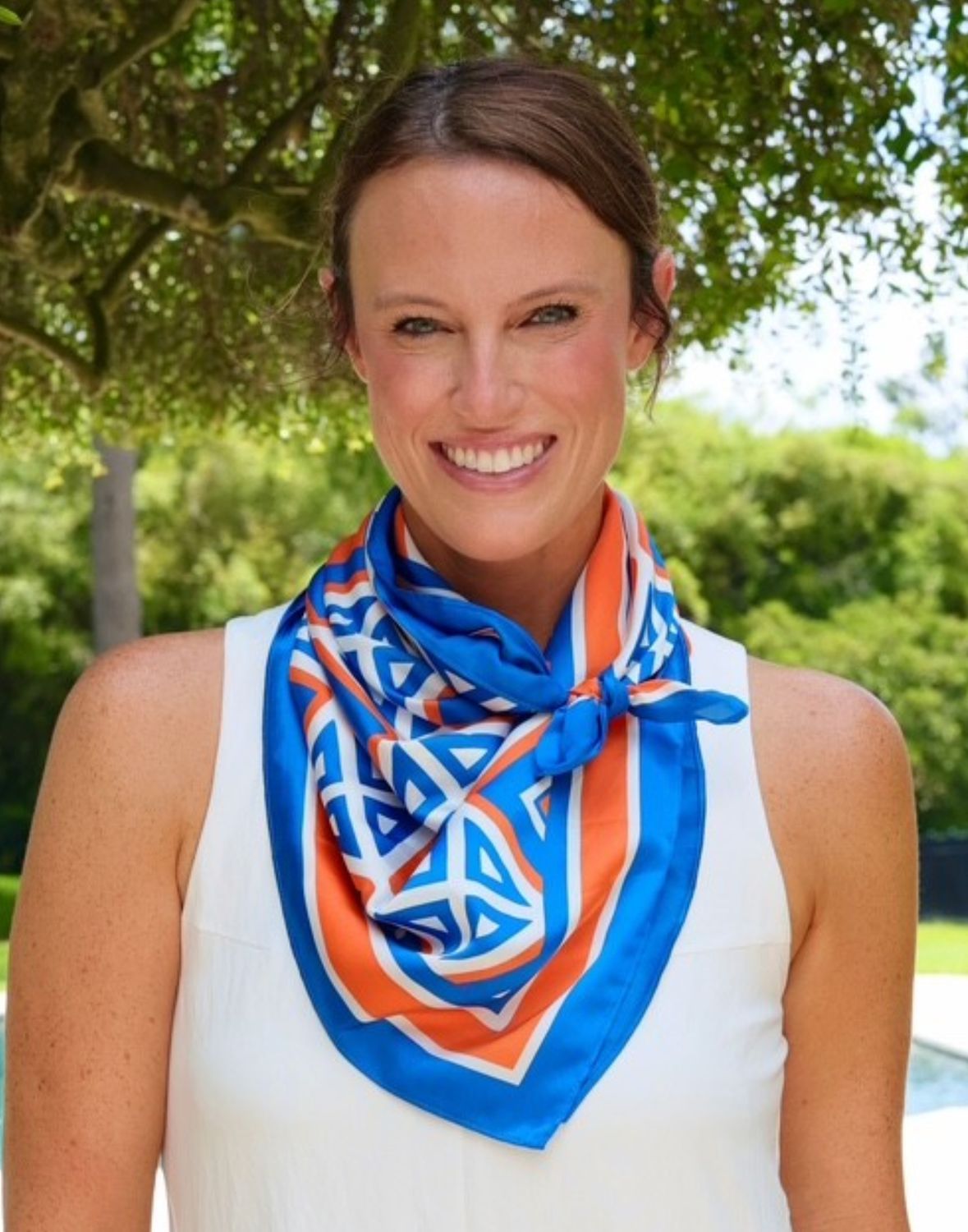 Barrett Tile Large Orange Blue Scarf