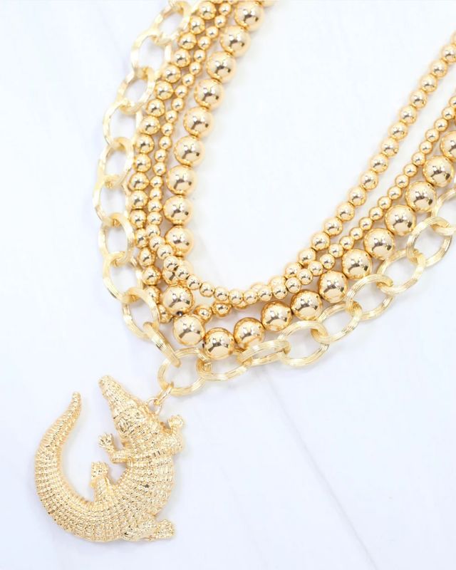 Bree Beaded Layered Alligator Gold Necklace