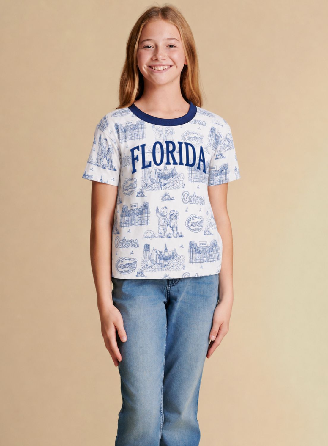 The Girls Team Toile Embroidered Tee | Florida