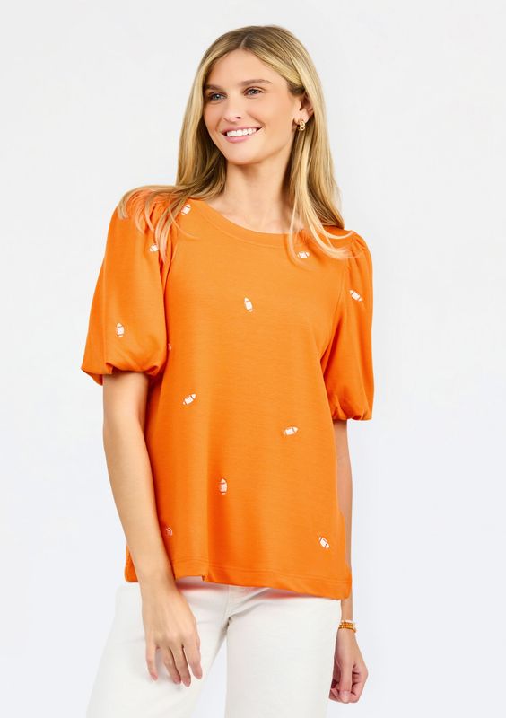 Orange Puff Sleeve Top