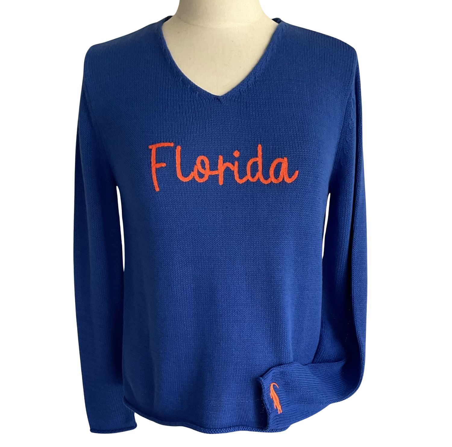 Florida V-Neck Blue Embroidered Sweater