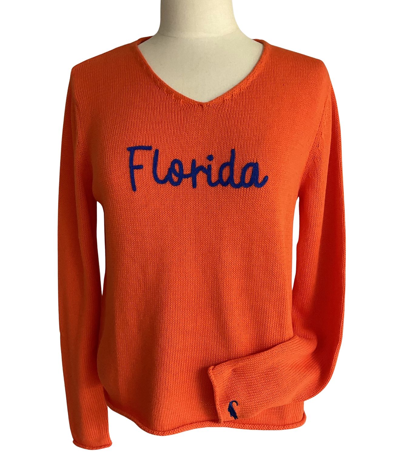 Florida V-Neck Orange Embroidered Sweater