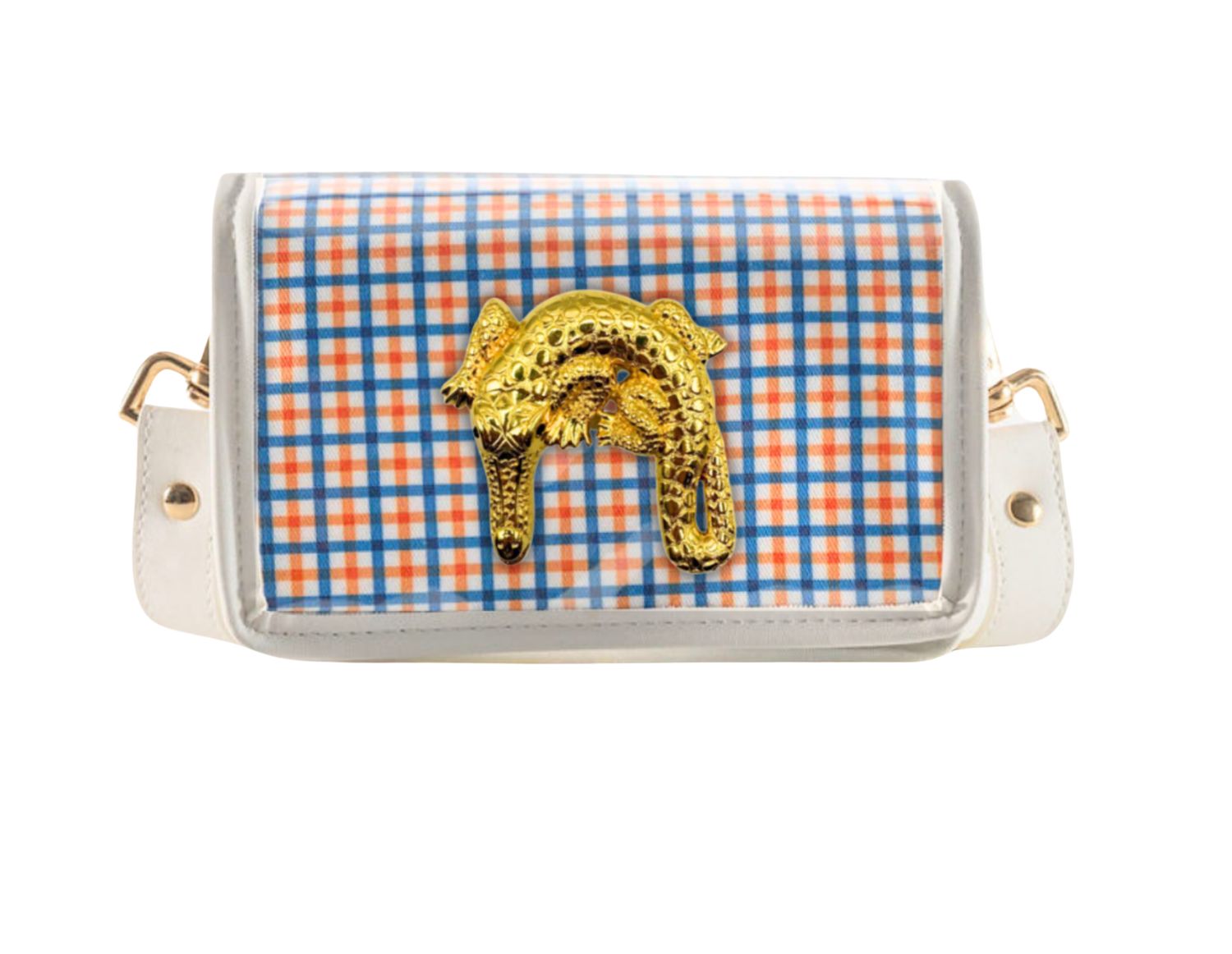 Petite Orange and Blue Plaid Clear Stadium Bag + Gator