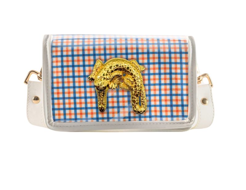 Petite Orange and Blue Plaid Clear Stadium Bag + Gator