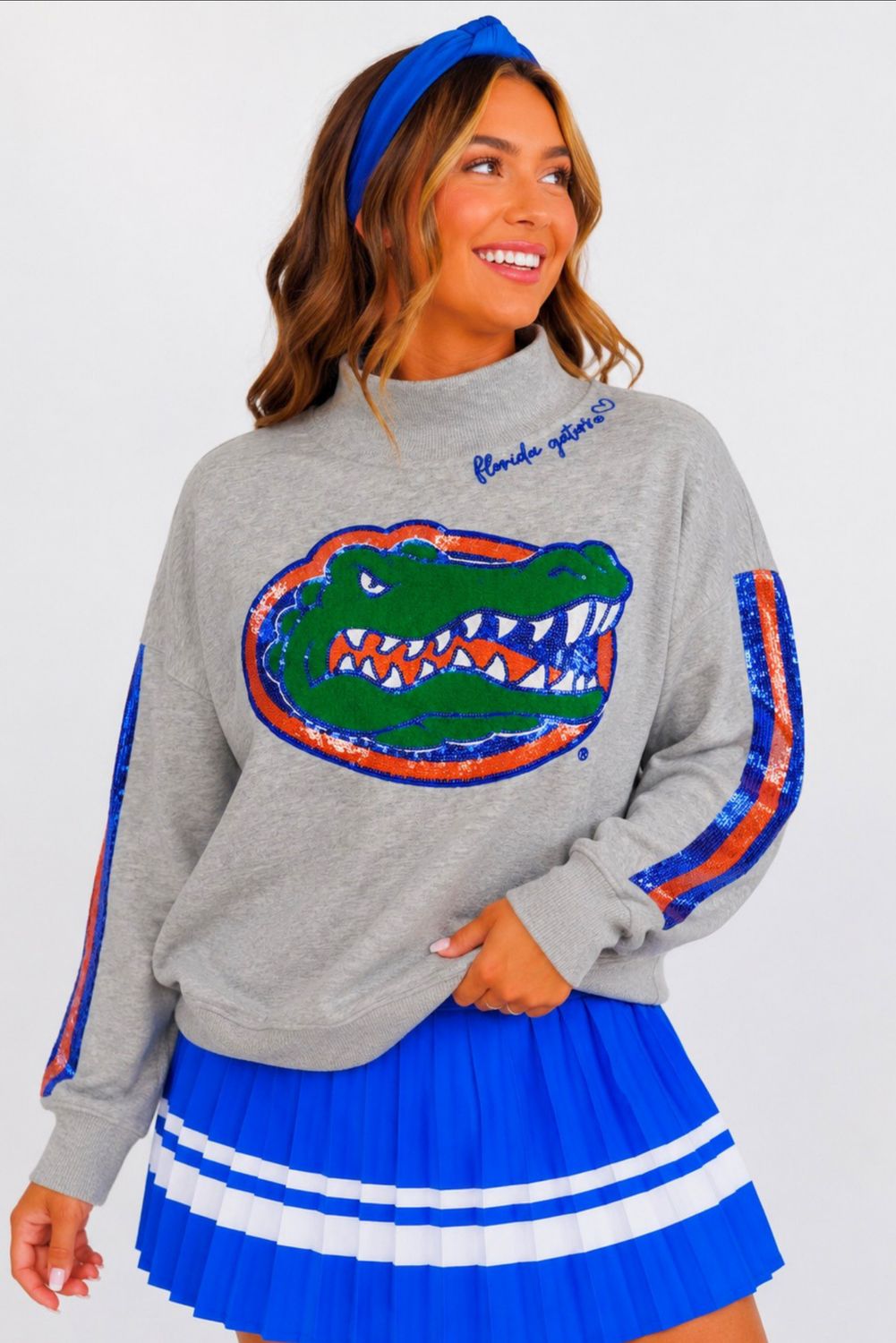 Gators Mock Neck Sequin Stripe Sweatshirt