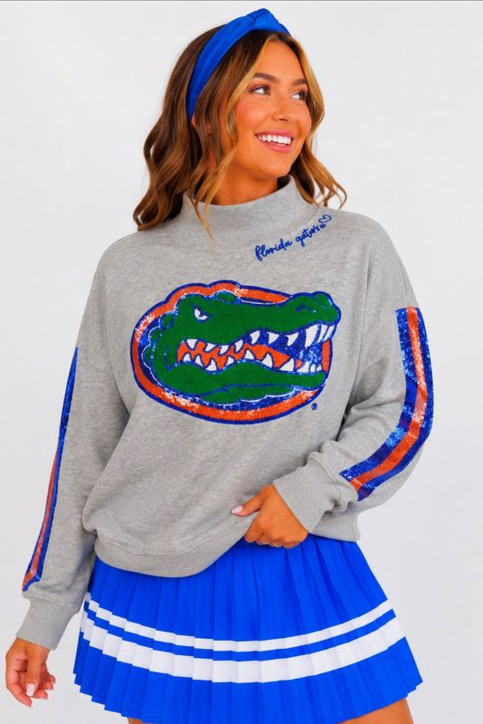 Gators Mock Neck Sequin Stripe Sweatshirt