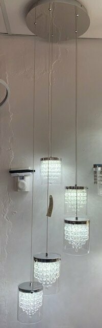 Emmie Crystal LED 5 Light Round Pendant Chrome