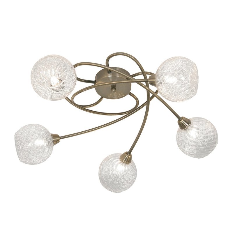 Tarn 5 light semi flush fitting in antique brass