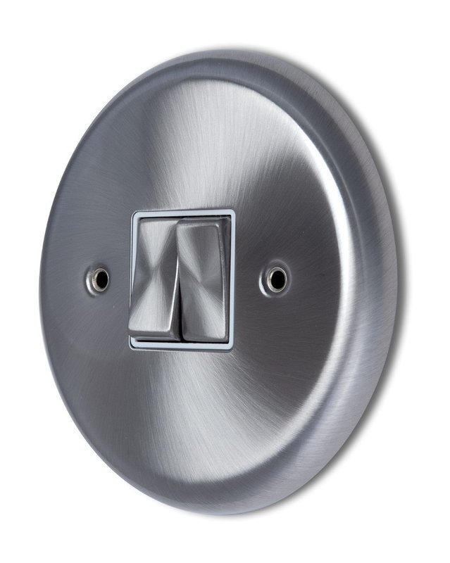 Designer Circular Satin Chrome 2 Gang 1 or 2 way Light Switch