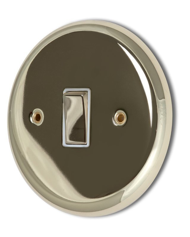 Designer Circular Polished Brass 1 Gang 1 or 2 way Light Switch