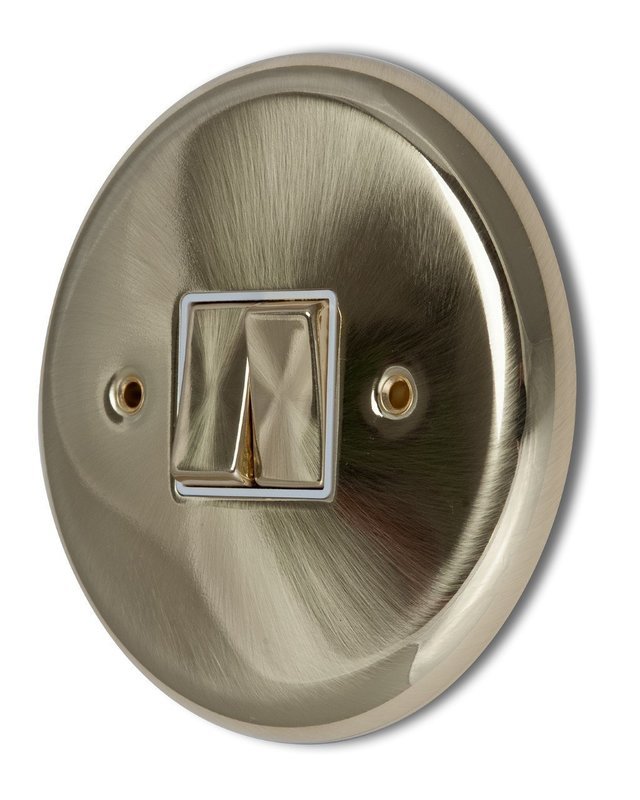 Designer Circular Satin Brass 2 Gang 1 or 2 way Light Switch