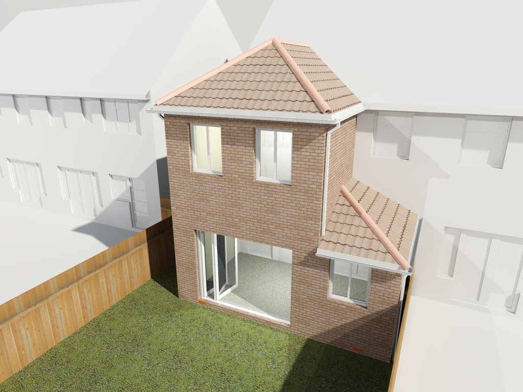 Two Storey - Rear, Exterior: Brick, Roofs: Hipped, Skylights: None, Doors: Bi-fold