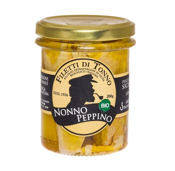 FILETTI di TONNO Alalunga PESCATO DI SICILIA in OLIO EXTRAVERGINE OLIVA BIO lavorazione artigianale FILETTI di TONNO Alalunga PESCATO DI SICILIA in OLIO EXTRAVERGINE OLIVA BIO lavorazione artigianale