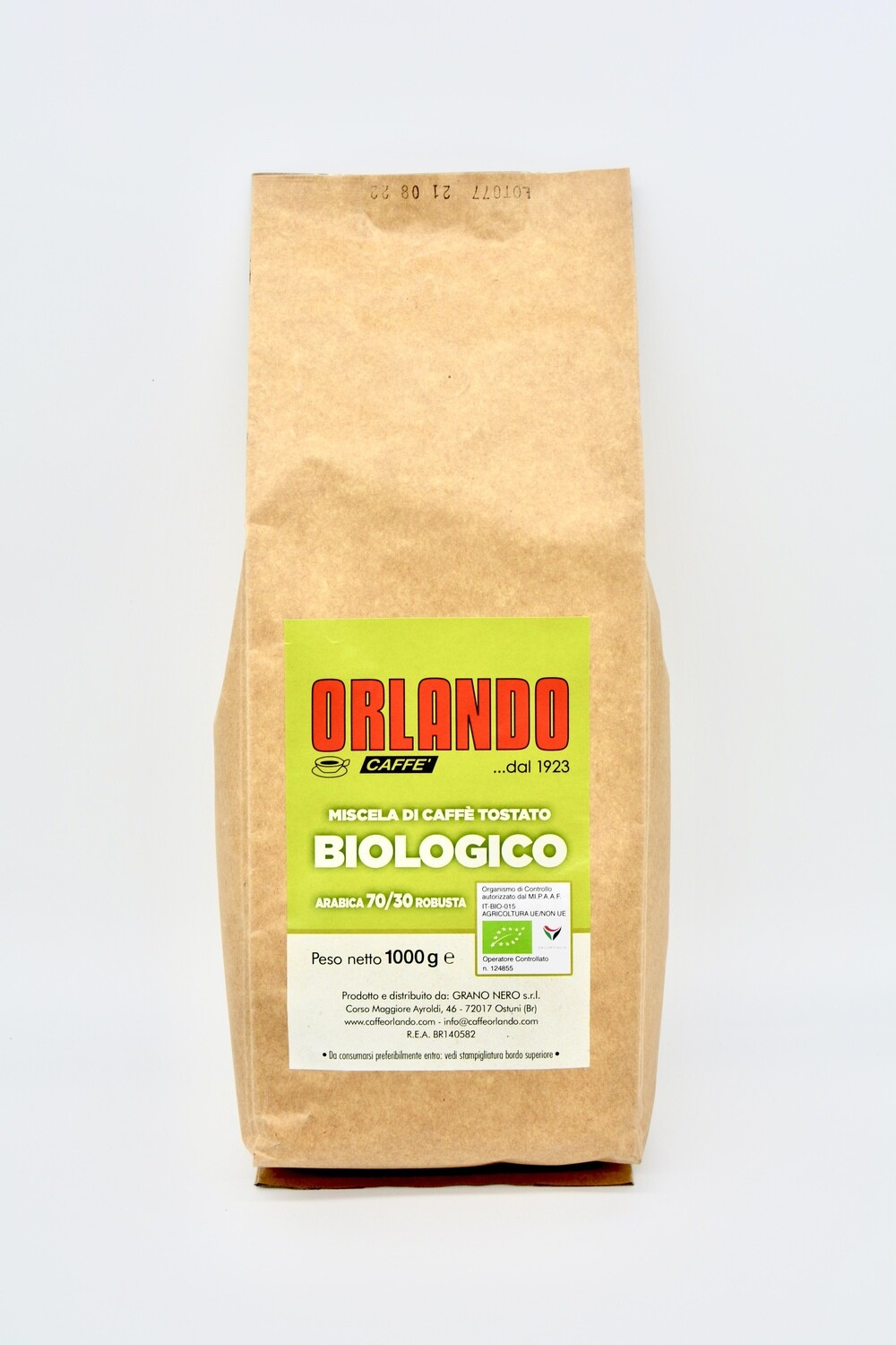 Confezione 1 kg di CAFFÈ in grani miscela di caffè tostato BIOLOGICO arabica 70/30 robusta - Caffè Orlando