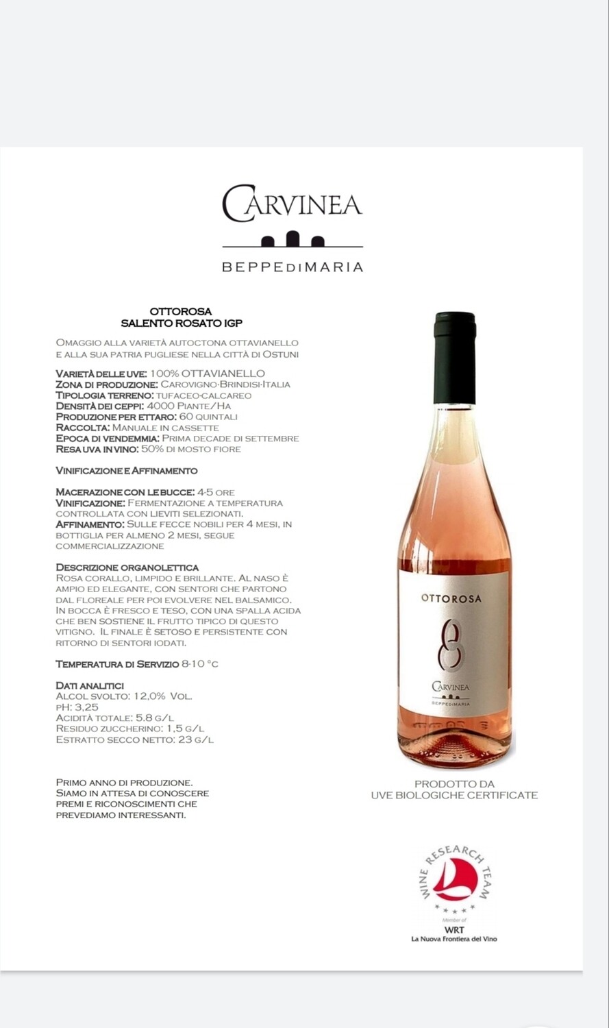 OttoRosa 750ml - AZIENDA AGRICOLA CARVINEA Puglia