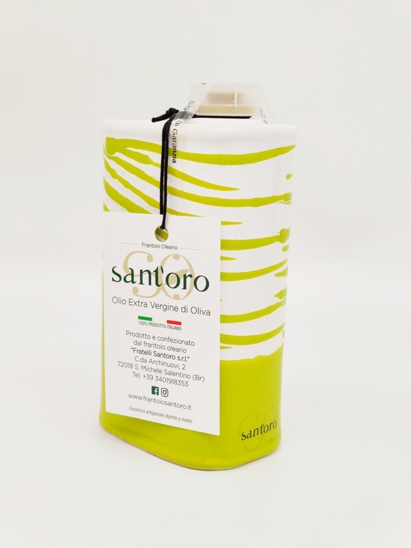 Bomboniera in Ceramica - COLOR VERDE CHIARO - LATTINA - realizzata e dipinta a mano - 300ml di Olio Extravergine di Oliva Biologico Pluripremiato