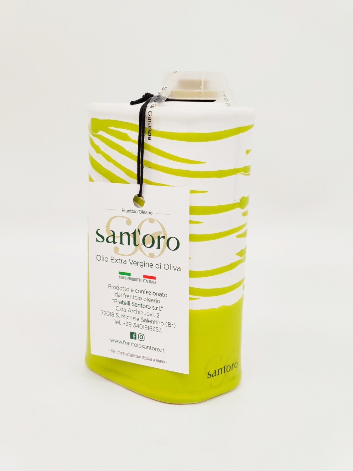 Bomboniera in Ceramica - COLOR VERDE CHIARO - LATTINA - realizzata e dipinta a mano - 300ml di Olio Extravergine di Oliva Biologico Pluripremiato