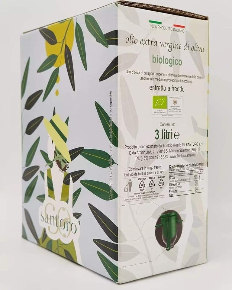 Bag in box 3 lt  -  Monocultivar Cellina di Nardò - Olio EVO Biologoco(2023/24)