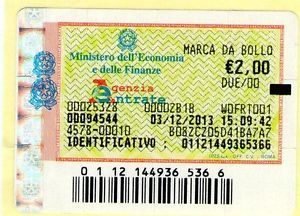 MARCA DA BOLLO APPLICATA ALLA RICEVUTA ORIGINALE PER IMPORTI SUPERIORI A 77,47 EURO