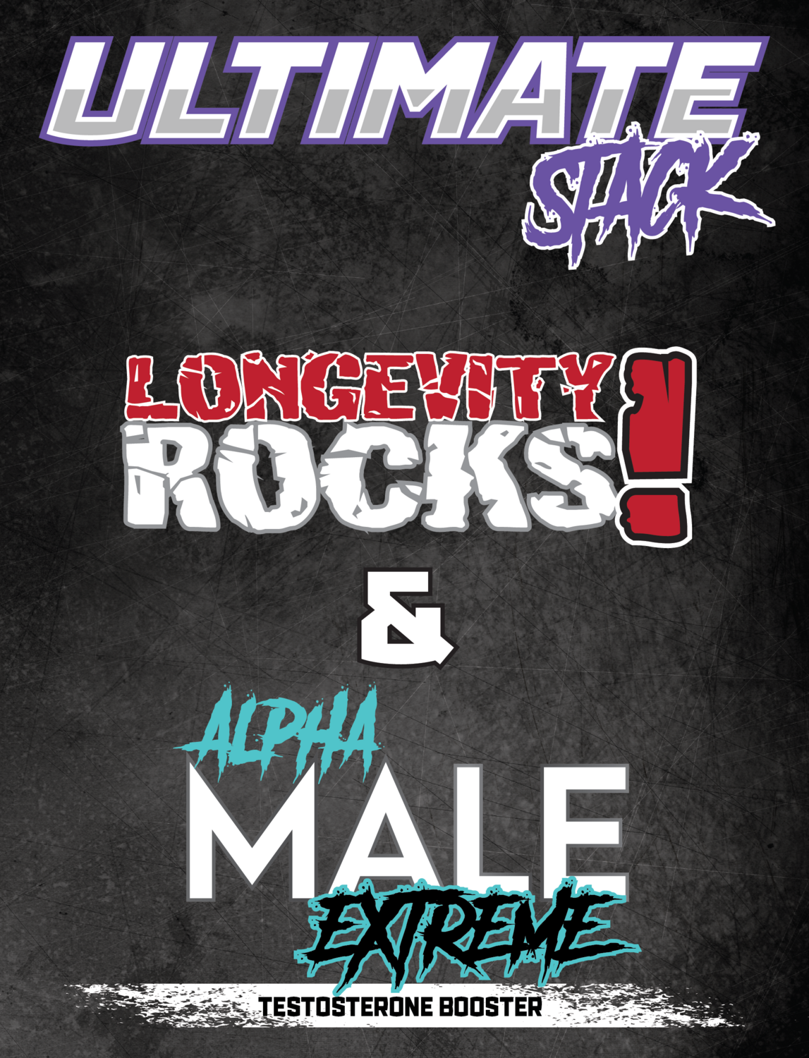 Longevity Rocks! & Alpha Male Ultimate Stack - All Natural Male Enhancement Supplement & Extreme Testosterone Booster Combo Stack - Two Month Supply