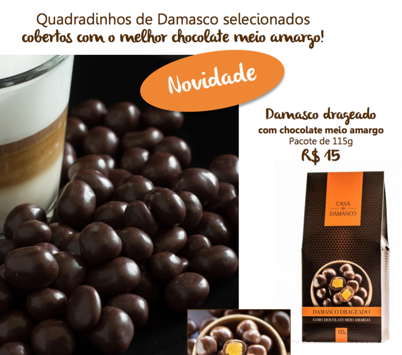 Damasco drageado com chocolate meio amargo - 115g