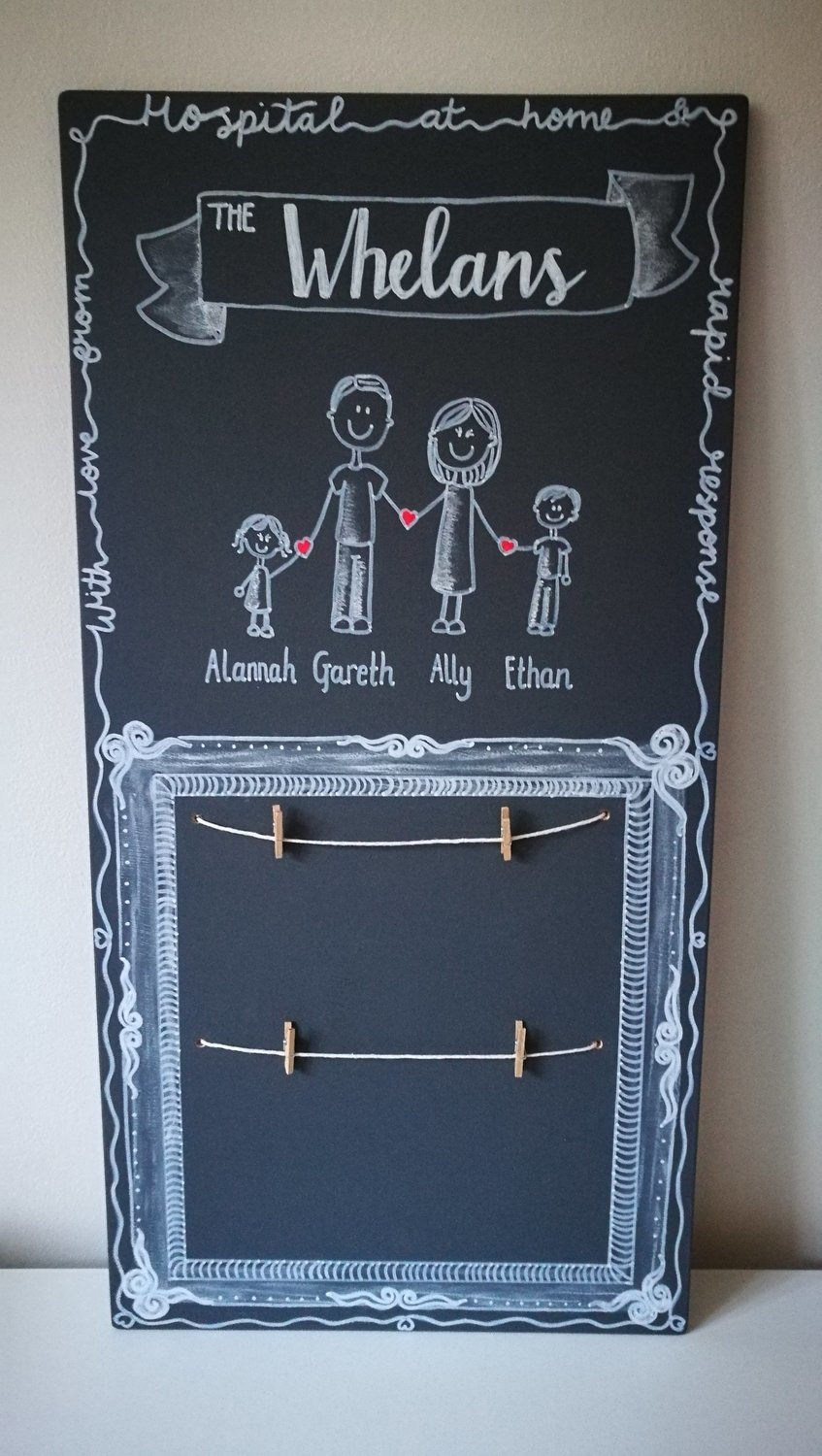 Personalised family portrait board with pegs (30cm x 60cm) Personalised family portrait board with pegs (30cm x 60cm)