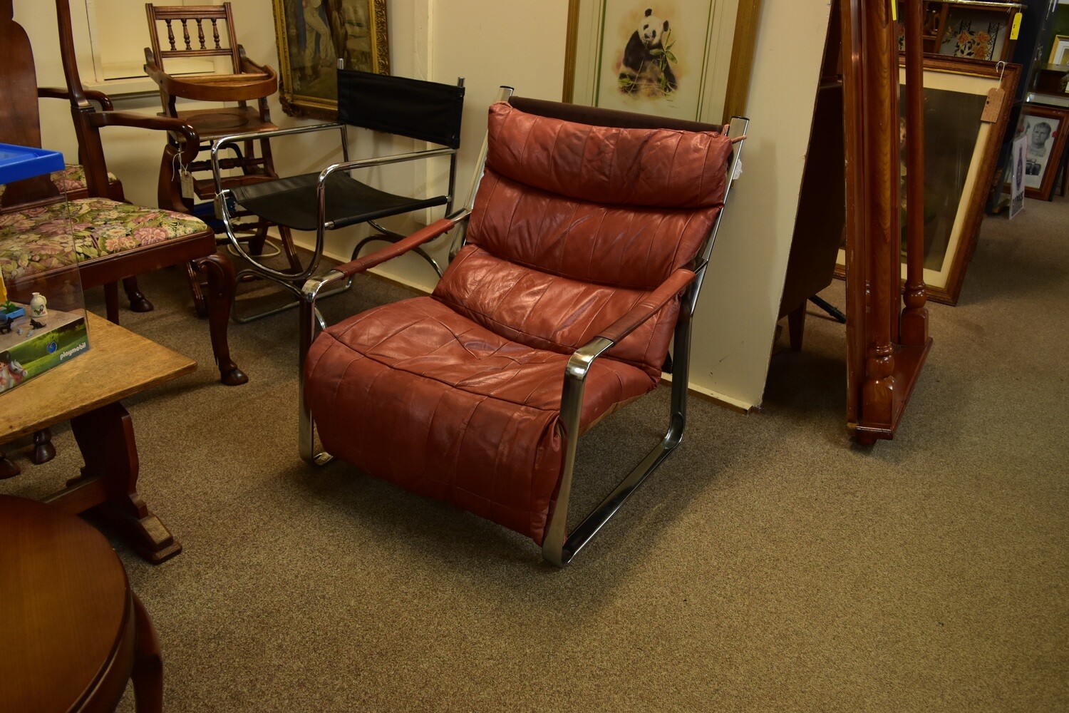 1970s Tan Leather and Aluminium Arm Chair