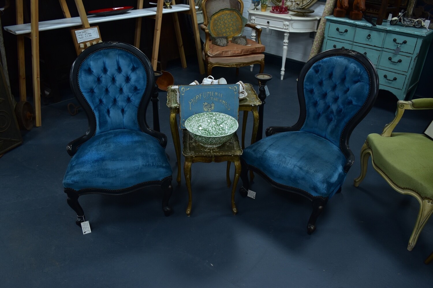 Pair Blue Boudoir Chairs