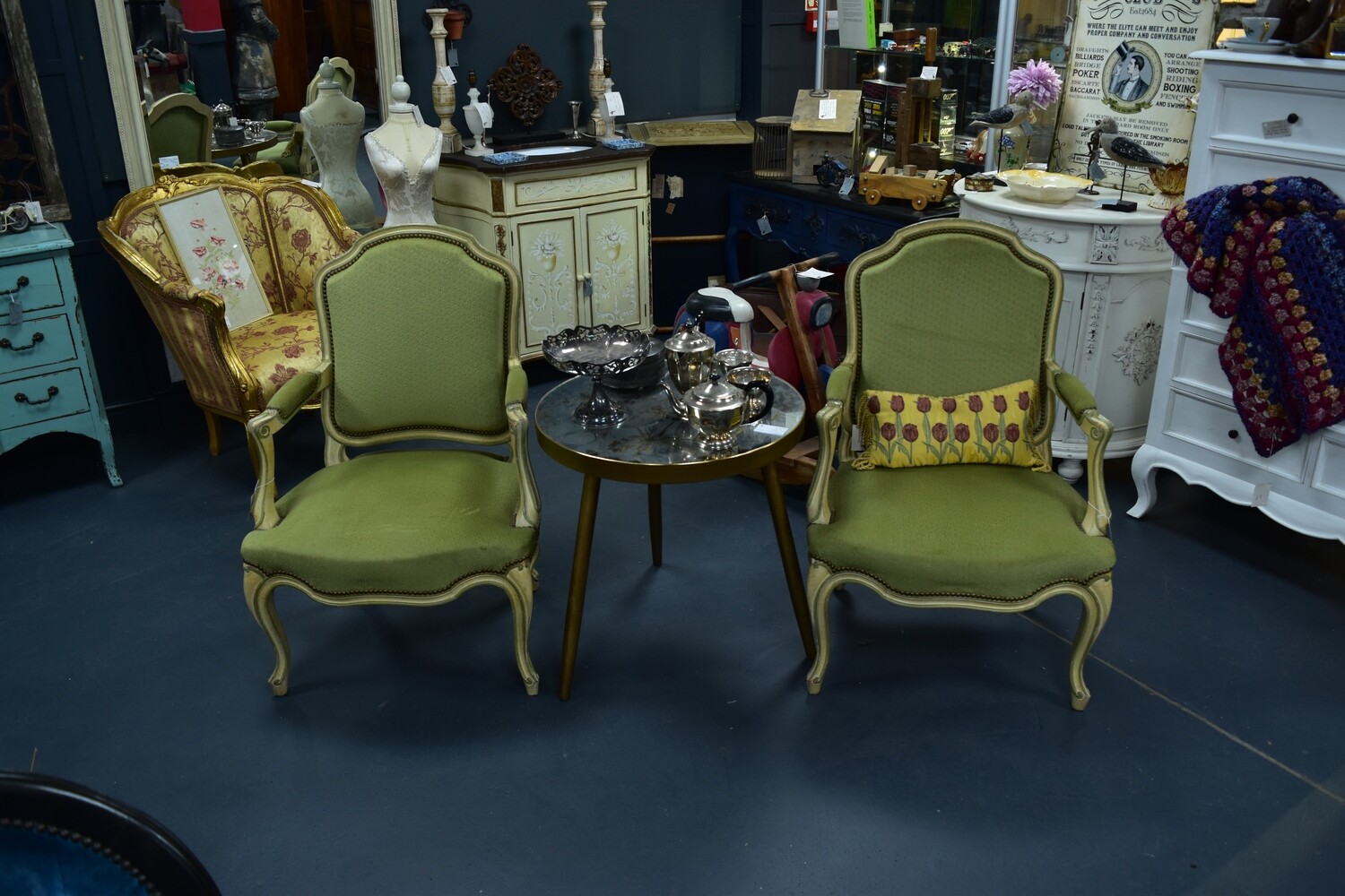 Pair Green Boudoir Chairs