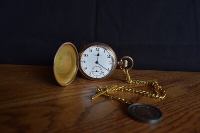 Gold Plated Hunter Pocket Watch & Chain